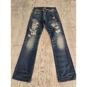 True Religion Joey Low Rise Distressed Flare Jeans Medium Wash Sz 29 Made in USA